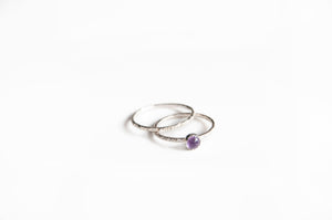 Sterling Silver Ring Amethyst Stacker Ring Set, Sterling Silver Bark Texture Midwinter Hollow