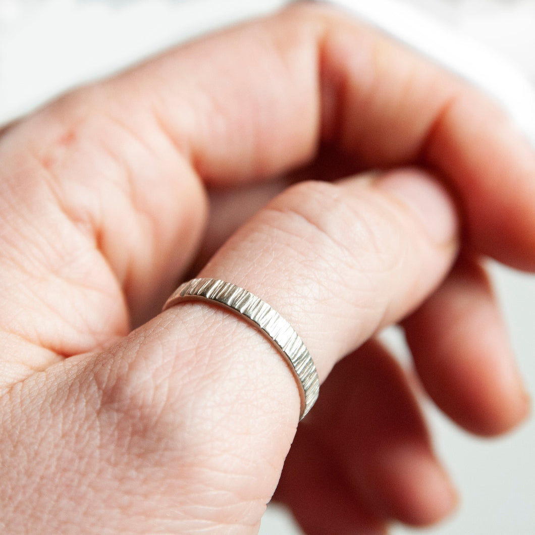 Sterling Silver Ring Bark Textured Ring, Sterling Silver Midwinter Hollow