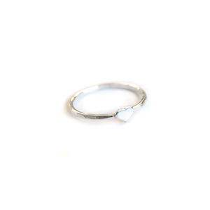 Sterling Silver Ring Heart Stacker Ring, Sterling Silver Hammered Texture Midwinter Hollow