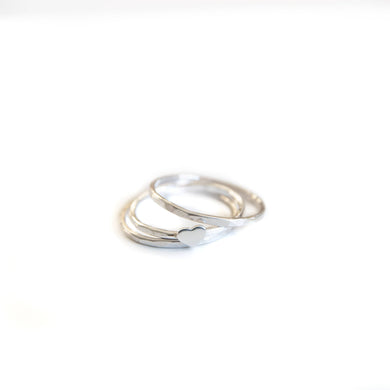 Sterling Silver Ring Heart Stacker Ring, Sterling Silver Hammered Texture Midwinter Hollow