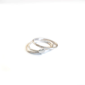 Sterling Silver Ring Heart Stacker Ring, Sterling Silver Hammered Texture Midwinter Hollow
