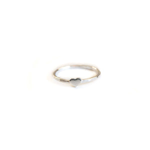 Sterling Silver Ring Heart Stacker Ring, Sterling Silver Hammered Texture Midwinter Hollow