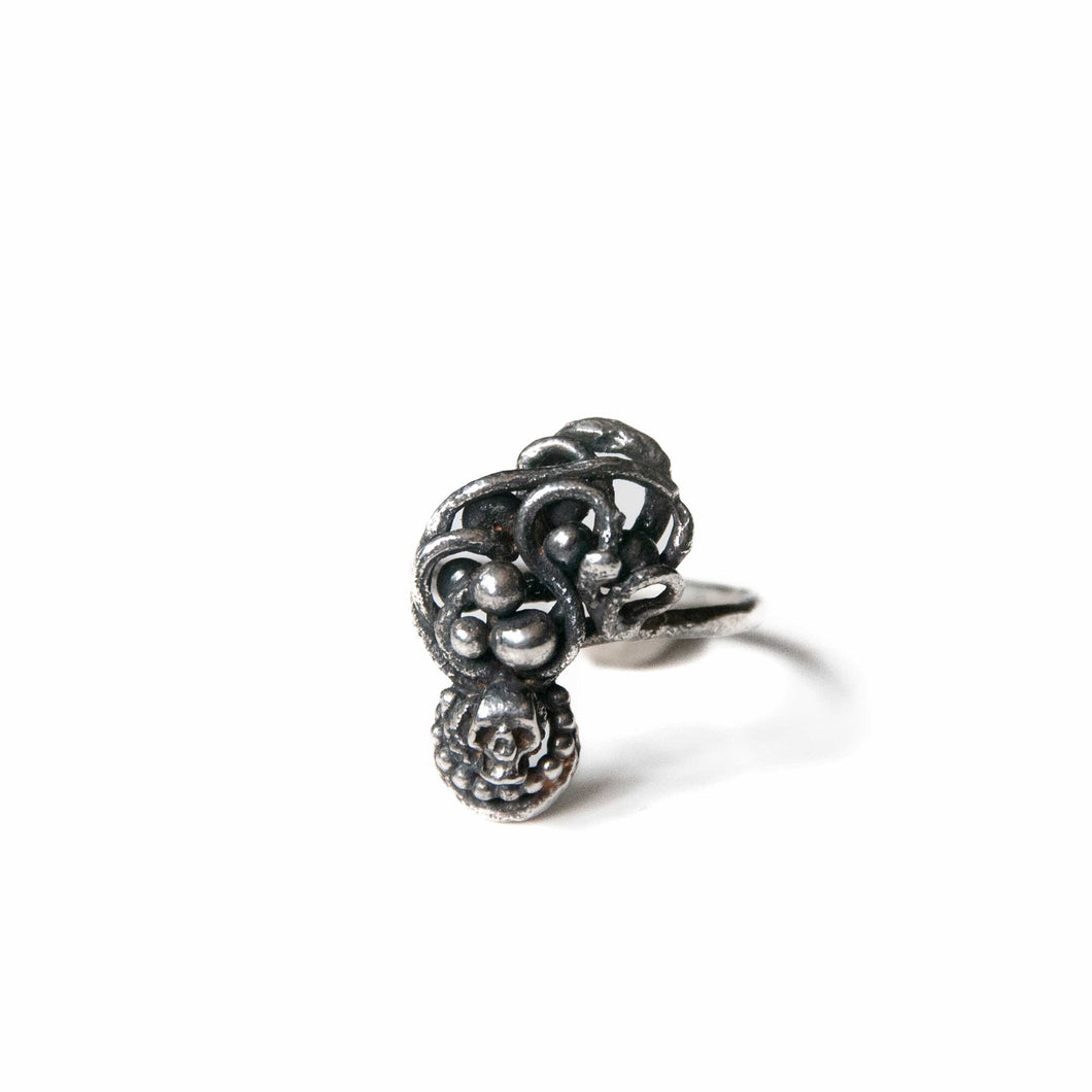 Sterling Silver Ring Organica Skull Sculpture Ring, Sterling Silver, Recycled Silver, Wearable Art Midwinter Hollow