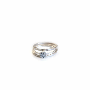 Sterling Silver Ring Textured Pebble Stacker Ring, Sterling Silver Hammered Texture Midwinter Hollow