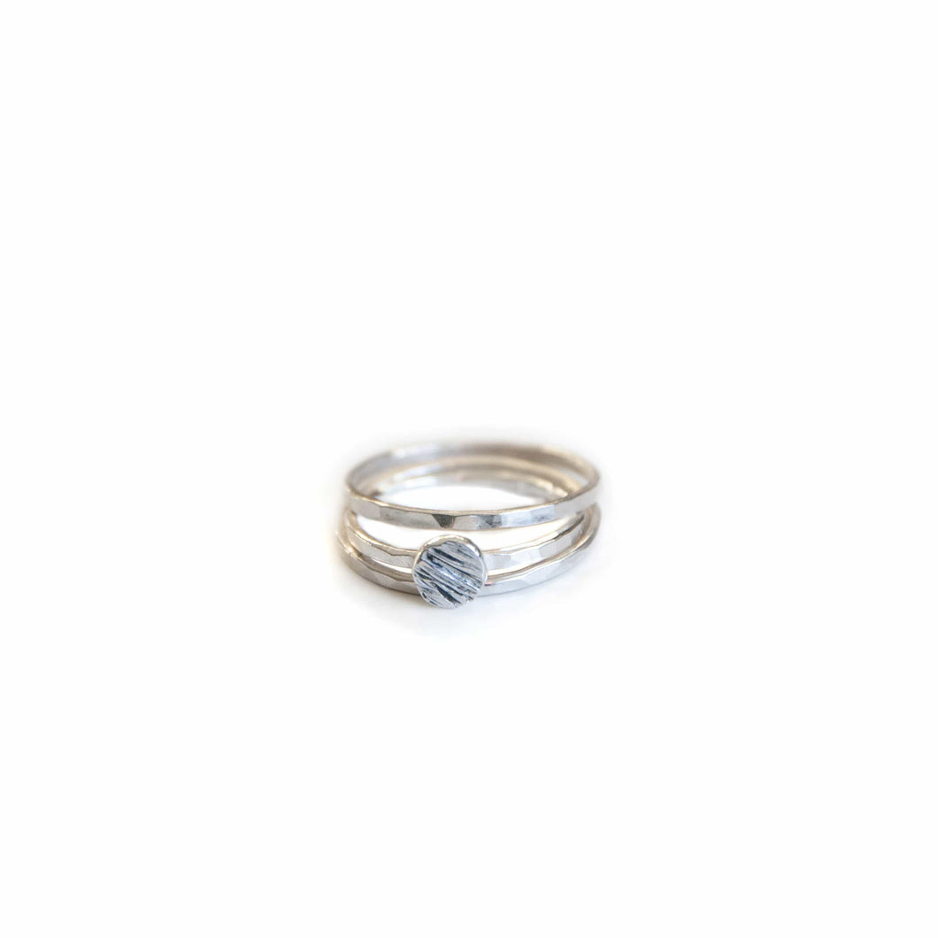 Sterling Silver Ring Textured Pebble Stacker Ring, Sterling Silver Hammered Texture Midwinter Hollow