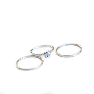 Sterling Silver Ring Textured Pebble Stacker Ring, Sterling Silver Hammered Texture Midwinter Hollow