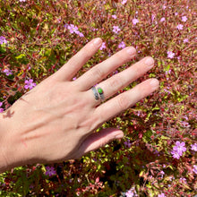 Load image into Gallery viewer, Sterling Silver Ring Turquoise Leaf &amp; Bark Textured Adjustable Ring, Sterling Silver with Green Copper Turquoise Midwinter Hollow