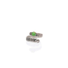 Load image into Gallery viewer, Sterling Silver Ring Turquoise Leaf &amp; Bark Textured Adjustable Ring, Sterling Silver with Green Copper Turquoise Midwinter Hollow
