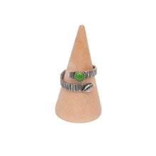 Load image into Gallery viewer, Sterling Silver Ring Turquoise Leaf &amp; Bark Textured Adjustable Ring, Sterling Silver with Green Copper Turquoise Midwinter Hollow