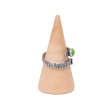 Load image into Gallery viewer, Sterling Silver Ring Turquoise Leaf &amp; Bark Textured Adjustable Ring, Sterling Silver with Green Copper Turquoise Midwinter Hollow
