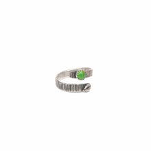 Load image into Gallery viewer, Sterling Silver Ring Turquoise Leaf &amp; Bark Textured Adjustable Ring, Sterling Silver with Green Copper Turquoise Midwinter Hollow