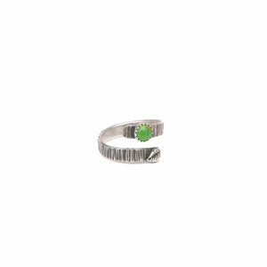 Sterling Silver Ring Turquoise Leaf & Bark Textured Adjustable Ring, Sterling Silver with Green Copper Turquoise Midwinter Hollow