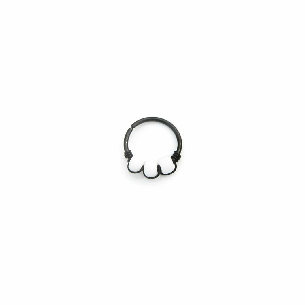 Iridescent and White Beaded Black Hoop - Cartilage Earring, Nose Ring