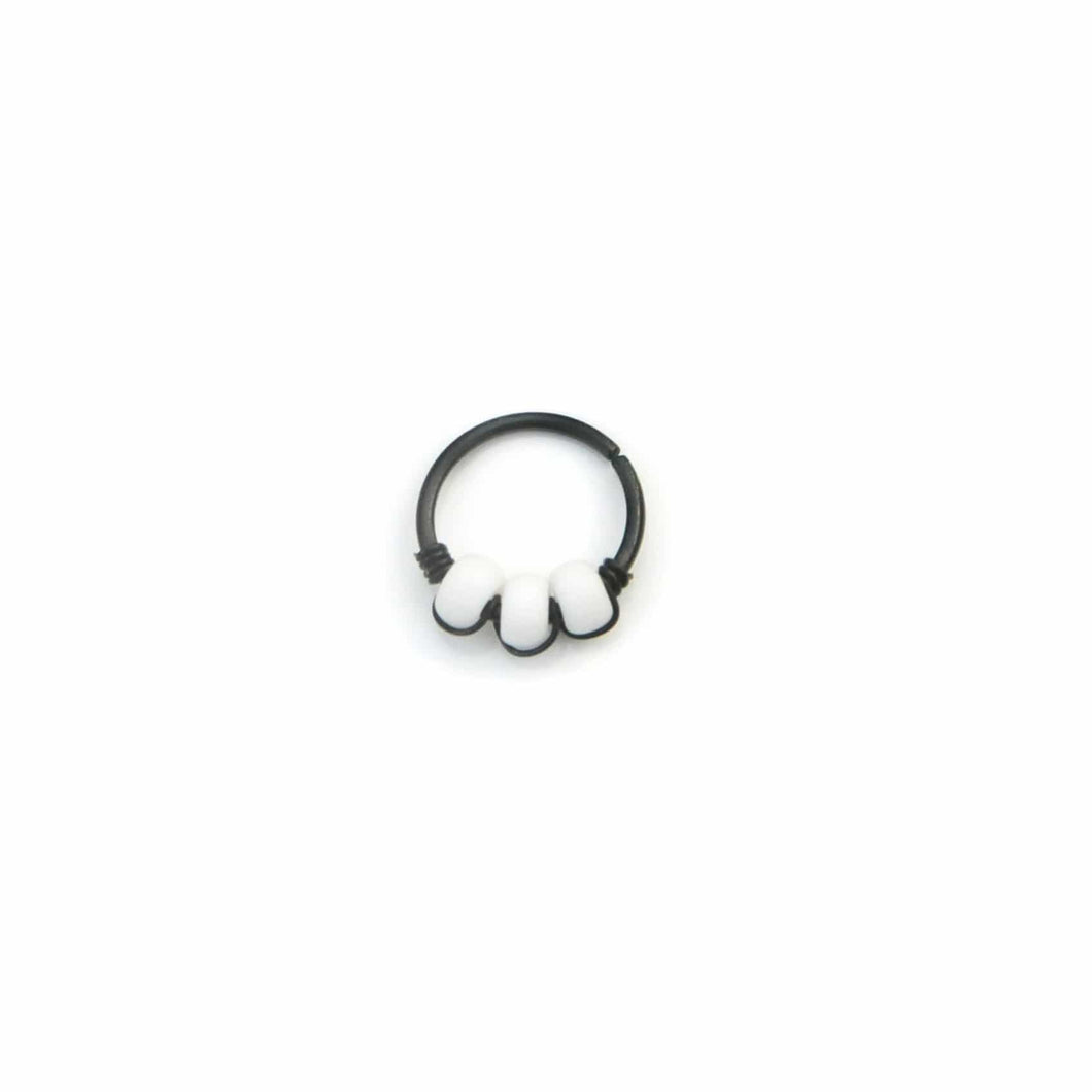 Turquoise & White Beaded Black Hoop - Cartilage Earring, Nose Ring