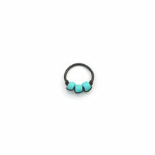 Load image into Gallery viewer, Turquoise &amp; White Beaded Black Hoop - Cartilage Earring, Nose Ring