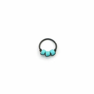 Turquoise & White Beaded Black Hoop - Cartilage Earring, Nose Ring