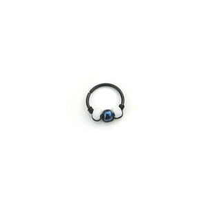 Iridescent and White Beaded Black Hoop - Cartilage Earring, Nose Ring