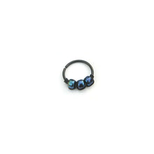 Load image into Gallery viewer, Iridescent and White Beaded Black Hoop - Cartilage Earring, Nose Ring