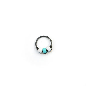 Turquoise & White Beaded Black Hoop - Cartilage Earring, Nose Ring