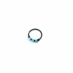 Blue Beads on Black Cartilage Hoop or Nose Ring