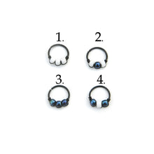 Load image into Gallery viewer, Iridescent and White Beaded Black Hoop - Cartilage Earring, Nose Ring