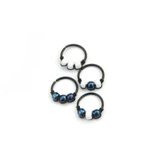 Load image into Gallery viewer, Iridescent and White Beaded Black Hoop - Cartilage Earring, Nose Ring