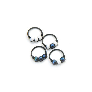 Iridescent and White Beaded Black Hoop - Cartilage Earring, Nose Ring