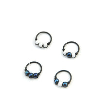 Load image into Gallery viewer, Iridescent and White Beaded Black Hoop - Cartilage Earring, Nose Ring