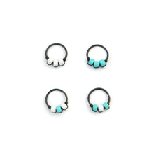 Load image into Gallery viewer, Turquoise &amp; White Beaded Black Hoop - Cartilage Earring, Nose Ring