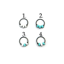 Load image into Gallery viewer, Turquoise &amp; White Beaded Black Hoop - Cartilage Earring, Nose Ring
