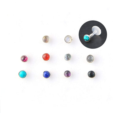 Gemstone Push Fit Labret Bar - Tragus, Medusa, Conch, Cartilage, Lobe Piercing