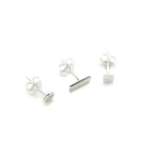 Mismatched Geometric Silver Earring Set - Asymmetrical Stud Earrings