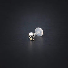 Load image into Gallery viewer, Silver Skull Labret Bar Earring - Tragus, Conch, Medusa