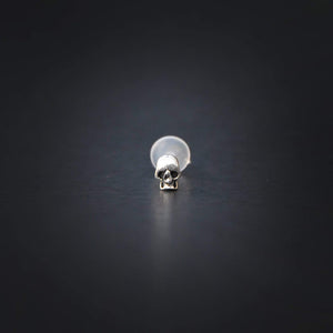Silver Skull Labret Bar Earring - Tragus, Conch, Medusa