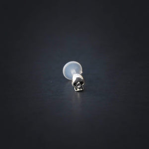 Silver Skull Labret Bar Earring - Tragus, Conch, Medusa