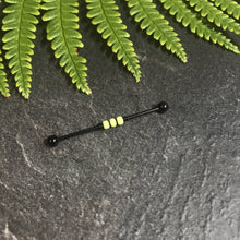 Load image into Gallery viewer, Industrial Piercing Scaffold Piercing Jewellery Green Beaded Industrial Barbell, Black or Silver Industrial Jewellery Black / 1.2mm (16g) x 32mm MidwinterHollow