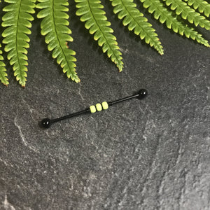 Industrial Piercing Scaffold Piercing Jewellery Green Beaded Industrial Barbell, Black or Silver Industrial Jewellery Black / 1.2mm (16g) x 32mm MidwinterHollow