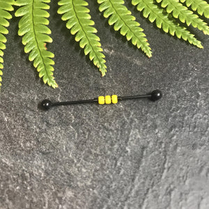 Industrial Piercing Scaffold Piercing Jewellery Yellow Beaded Industrial Barbell, Black or Silver Industrial Jewellery Black / 1.2mm (16g) x 32mm MidwinterHollow
