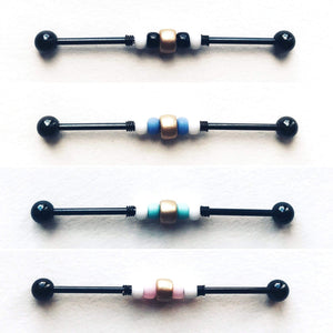 Gold Accent Beaded Industrial Barbell