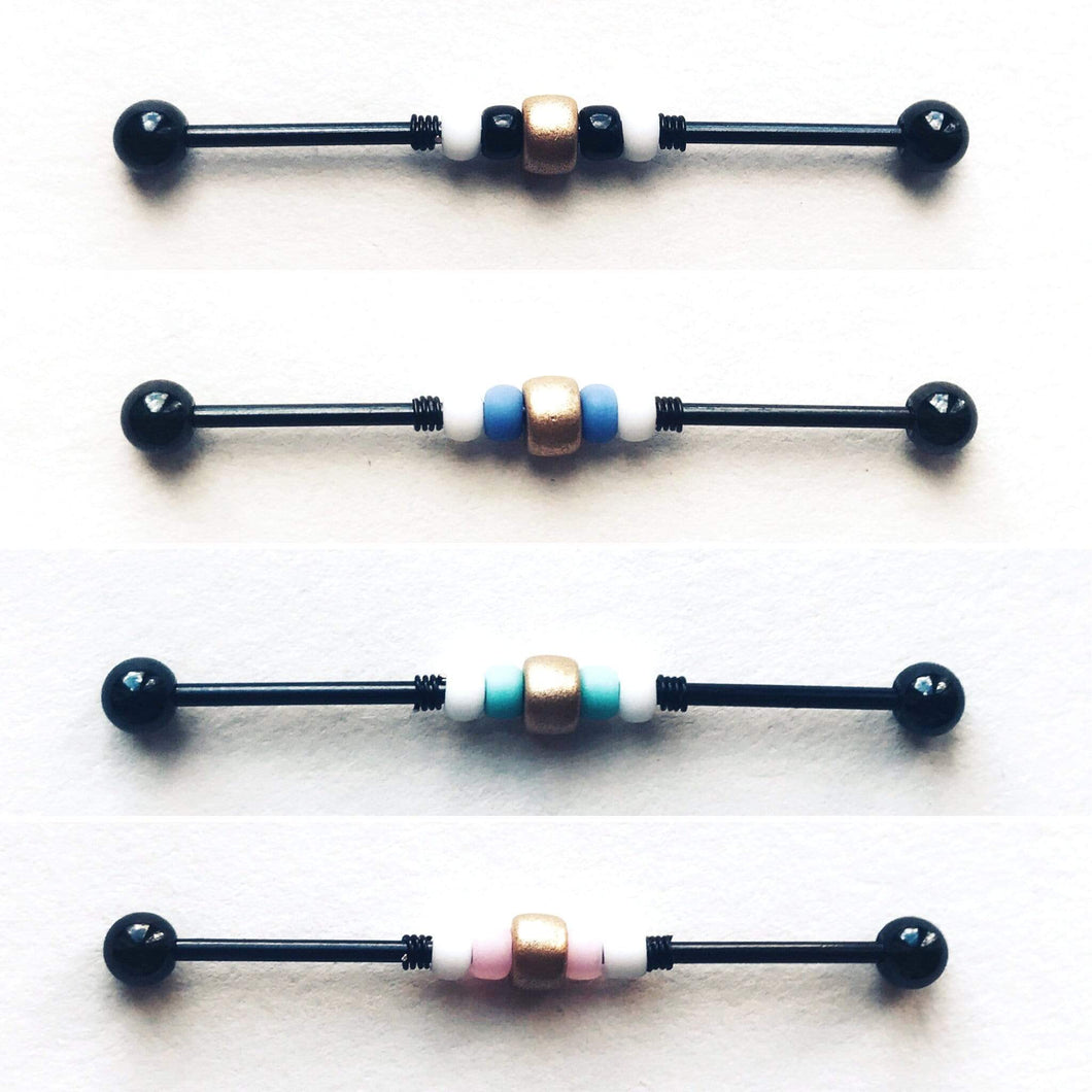 Gold Accent Beaded Industrial Barbell