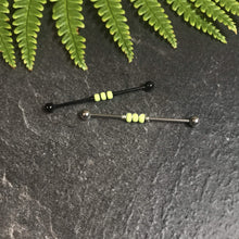 Load image into Gallery viewer, Industrial Piercing Scaffold Piercing Jewellery Green Beaded Industrial Barbell, Black or Silver Industrial Jewellery MidwinterHollow