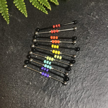 Load image into Gallery viewer, Industrial Piercing Scaffold Piercing Jewellery Green Beaded Industrial Barbell, Black or Silver Industrial Jewellery MidwinterHollow