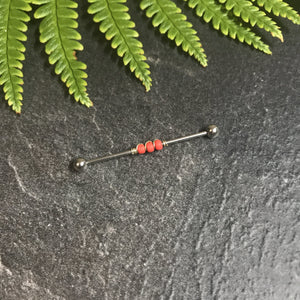 Industrial Piercing Scaffold Piercing Jewellery Orange Beaded Industrial Barbell, Black or Silver Industrial Jewellery MidwinterHollow