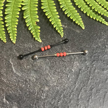Load image into Gallery viewer, Industrial Piercing Scaffold Piercing Jewellery Orange Beaded Industrial Barbell, Black or Silver Industrial Jewellery MidwinterHollow