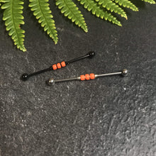 Load image into Gallery viewer, Industrial Piercing Scaffold Piercing Jewellery Orange Beaded Industrial Barbell, Black or Silver Industrial Jewellery MidwinterHollow