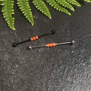Industrial Piercing Scaffold Piercing Jewellery Orange Beaded Industrial Barbell, Black or Silver Industrial Jewellery MidwinterHollow