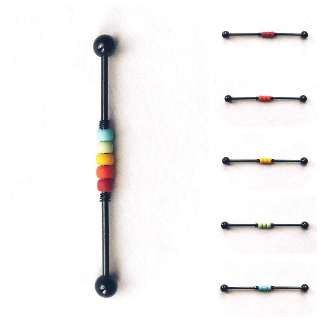 Rainbow Beaded Industrial Barbell