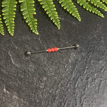 Load image into Gallery viewer, Industrial Piercing Scaffold Piercing Jewellery Red Beads on Black or Silver Industrial MidwinterHollow