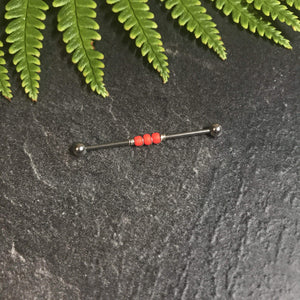 Industrial Piercing Scaffold Piercing Jewellery Red Beads on Black or Silver Industrial MidwinterHollow