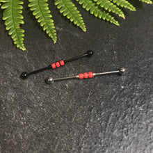 Load image into Gallery viewer, Industrial Piercing Scaffold Piercing Jewellery Red Beads on Black or Silver Industrial MidwinterHollow
